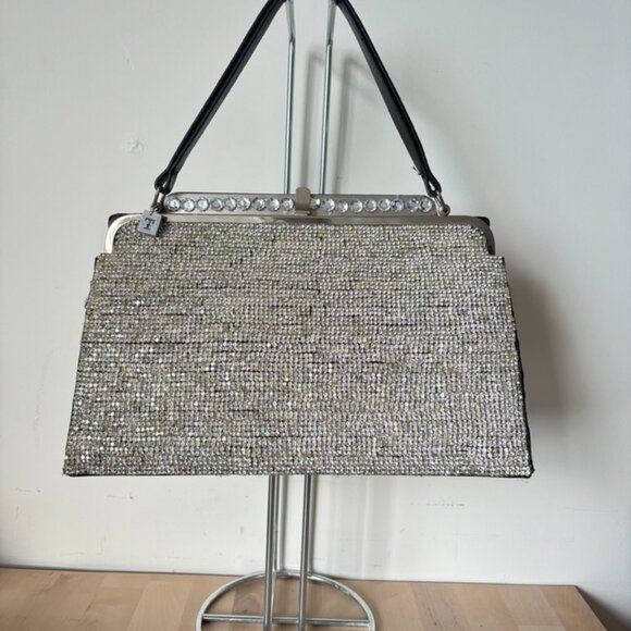 Handsome, Handmade, Recycled/Upcycled Embellished Vintage Purse with Loads of Rh - Picture 2 of 5